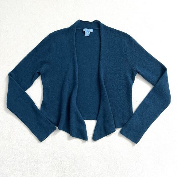 White + Warren Blue Cashmere Open-front Waterfall Long Sleeve Sweater Cardigan M - Picture 1 of 8